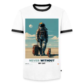 Never Without My Cat in Space - Men's Ringer Shirt - white/black - Front - AI Model Female 172 light (172cm) & AI Model Male 178 dark (178cm)