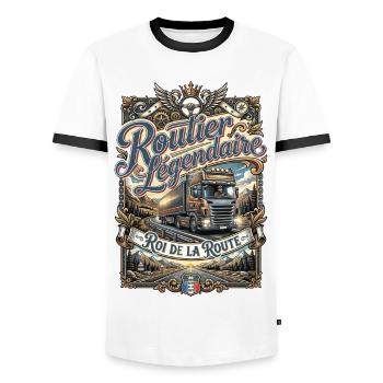 Routier chauffeur poids lourd camion route vintage - T-shirt contrasté Homme - blanc/noir - Devant - AI Model Female 172 light (172cm) & AI Model Male 178 dark (178cm)