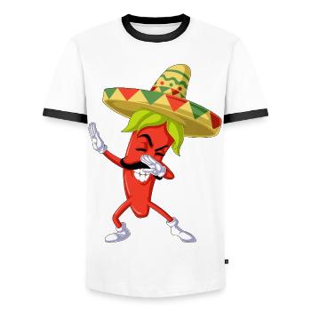 Chili Pepper Shirt abtupfen - Männer Kontrast-T-Shirt - Weiß/Schwarz - Vorne - AI Model Female 172 light (172cm) & AI Model Male 178 dark (178cm)