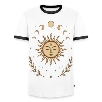 Midsummer Sun – Spiritual Symbol - Men's Ringer Shirt - white/black - Front - AI Model Female 172 light (172cm) & AI Model Male 178 dark (178cm)