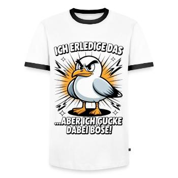 Lustiger Spruch Arbeit Büro Job Möwe - Männer Kontrast-T-Shirt - Weiß/Schwarz - Vorne - AI Model Female 172 light (172cm) & AI Model Male 178 dark (178cm)