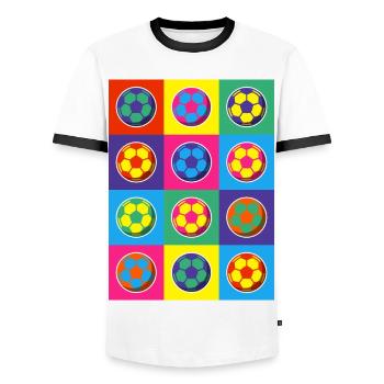 Motif de football Pop Art - T-shirt contrasté Homme - blanc/noir - Devant - AI Model Female 172 light (172cm) & AI Model Male 178 dark (178cm)