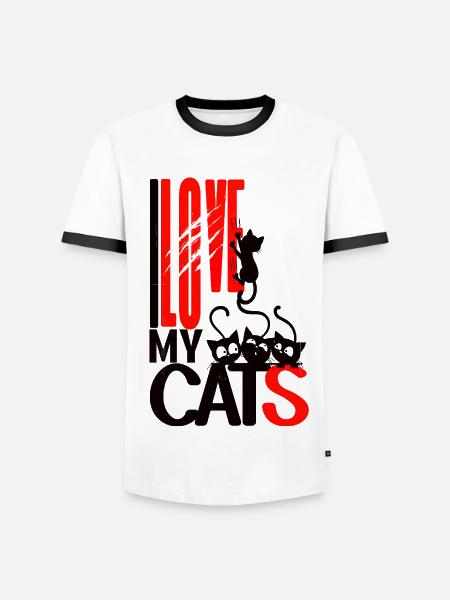 J’aime mes chats – Katzenliebe - T-shirt contrasté Homme - blanc/noir