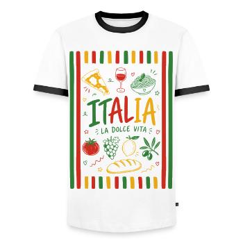 Italia - La dolce vita - Männer Kontrast-T-Shirt - Weiß/Schwarz - Vorne - AI Model Female 172 light (172cm) & AI Model Male 178 dark (178cm)