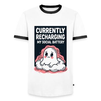 Niveau de charge : Ma batterie sociale - T-shirt contrasté Homme - blanc/noir - Devant - AI Model Female 172 light (172cm) & AI Model Male 178 dark (178cm)