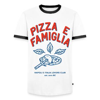Pizza Famiglia - Männer Kontrast-T-Shirt - Weiß/Schwarz - Vorne - AI Model Female 172 light (172cm) & AI Model Male 178 dark (178cm)