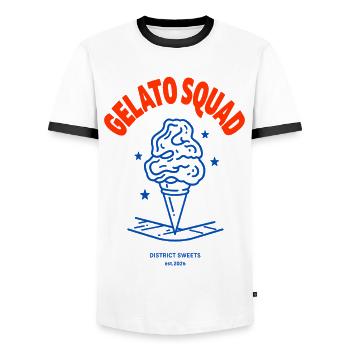Gelato Squad - Men's Ringer Shirt - white/black - Front - AI Model Female 172 light (172cm) & AI Model Male 178 dark (178cm)