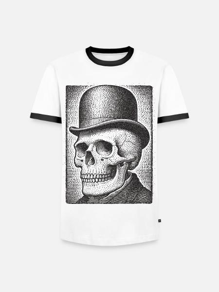 Crâne avec chapeau melon - T-shirt contrasté Homme - blanc/noir