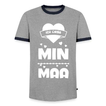 I love Maa - Men's Ringer Shirt - grey/navy  - Front - AI Model Female 172 light (172cm) & AI Model Male 178 light (178cm)