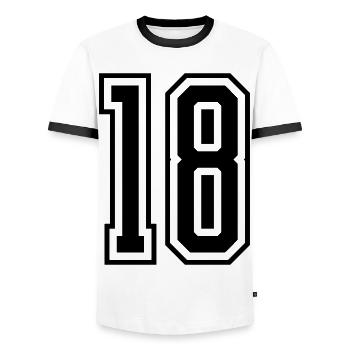 18 Zahl nummer - Männer Kontrast-T-Shirt - Weiß/Schwarz - Vorne - AI Model Female 172 light (172cm) & AI Model Male 178 dark (178cm)