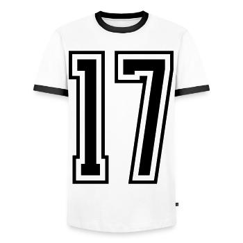 17 Number number - Men's Ringer Shirt - white/black - Front - AI Model Female 172 light (172cm) & AI Model Male 178 dark (178cm)