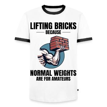 Humour de levage de briques : au-delà des briques de poids ordinaires - T-shirt contrasté Homme - blanc/noir - Devant - AI Model Female 172 light (172cm) & AI Model Male 178 dark (178cm)
