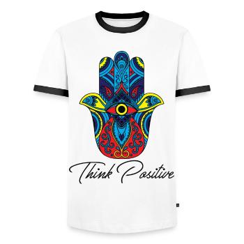 hamsa hand fatima yoga think positive Geschenk - Männer Kontrast-T-Shirt - Weiß/Schwarz - Vorne - AI Model Female 172 light (172cm) & AI Model Male 178 dark (178cm)