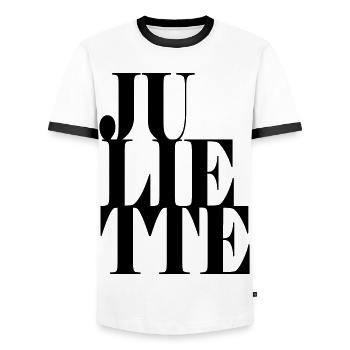 Juliette Nom Prénom Police moderne Word Art - T-shirt contrasté Homme - blanc/noir - Devant - AI Model Female 172 light (172cm) & AI Model Male 178 dark (178cm)