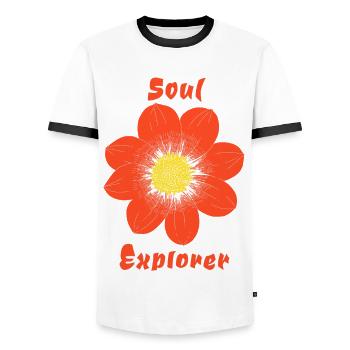 Soul Explorer - Men's Ringer Shirt - white/black - Front - AI Model Female 172 light (172cm) & AI Model Male 178 dark (178cm)