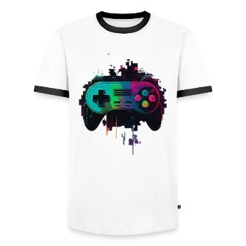 Console rétro - T-shirt contrasté Homme - blanc/noir - Devant - AI Model Female 172 light (172cm) & AI Model Male 178 dark (178cm)
