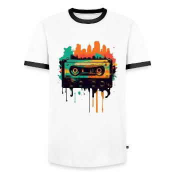 Retro Mixtape - Men's Ringer Shirt - white/black - Front - AI Model Female 172 light (172cm) & AI Model Male 178 dark (178cm)