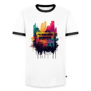Retro Mixtape - Men's Ringer Shirt - white/black - Front - AI Model Female 172 light (172cm) & AI Model Male 178 dark (178cm)