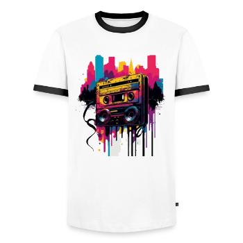 Retro Mixtape - Männer Kontrast-T-Shirt - Weiß/Schwarz - Vorne - AI Model Female 172 light (172cm) & AI Model Male 178 dark (178cm)