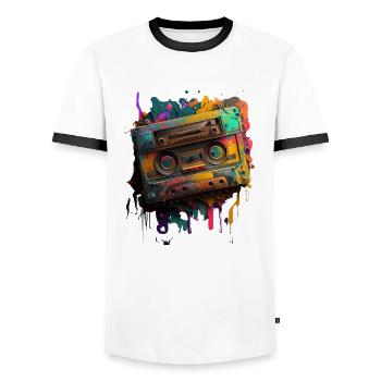 Retro Mixtape - Men's Ringer Shirt - white/black - Front - AI Model Female 172 light (172cm) & AI Model Male 178 dark (178cm)
