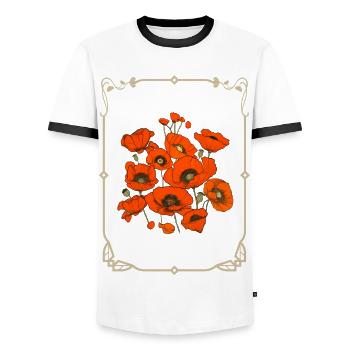 Poppy flowers art deco style with Keats' quote - Men's Ringer Shirt - white/black - Front - AI Model Female 172 light (172cm) & AI Model Male 178 dark (178cm)