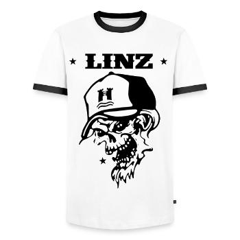 Linz - Männer Kontrast-T-Shirt - Weiß/Schwarz - Vorne - AI Model Female 172 light (172cm) & AI Model Male 178 dark (178cm)