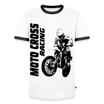Motocross - Moto Cross - Supercross - MX - Men's Ringer Shirt - white/black - Front - AI Model Female 172 light (172cm) & AI Model Male 178 dark (178cm)