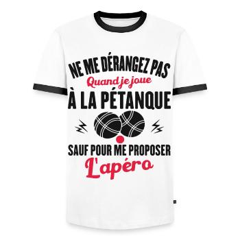 Cadeau Drôle Pour Amoureux De Pétanque Et Apéro - T-shirt contrasté Homme - blanc/noir - Devant - AI Model Female 172 light (172cm) & AI Model Male 178 dark (178cm)