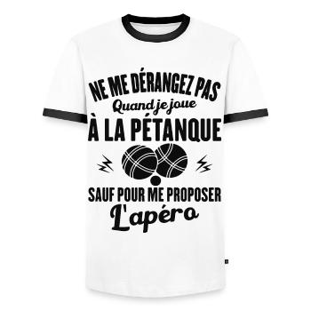 Cadeau Drôle Pour Amoureux De Pétanque Et Apéro - T-shirt contrasté Homme - blanc/noir - Devant - AI Model Female 172 light (172cm) & AI Model Male 178 dark (178cm)
