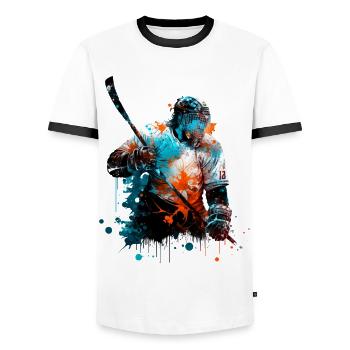 Schnelle Pässe und harte Checks: Eishockey - Männer Kontrast-T-Shirt - Weiß/Schwarz - Vorne - AI Model Female 172 light (172cm) & AI Model Male 178 dark (178cm)