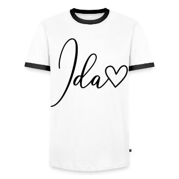 Ida Nom de famille Prénom Fille - T-shirt contrasté Homme - blanc/noir - Devant - AI Model Female 172 light (172cm) & AI Model Male 178 dark (178cm)