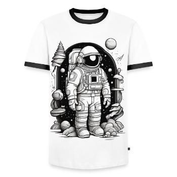 ASTRONAUT FLOATS AND SURROUNDED BY COSMIC WONDERS - Men's Ringer Shirt - white/black - Front - AI Model Female 172 light (172cm) & AI Model Male 178 dark (178cm)