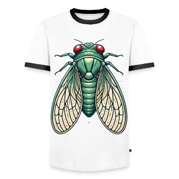 Illustration de cigale verte vintage - T-shirt contrasté Homme - blanc/noir - Devant - AI Model Female 172 light (172cm) & AI Model Male 178 dark (178cm)