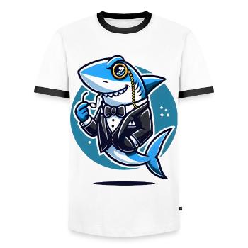 Edler Hai im Smoking-Vektor-Design - Männer Kontrast-T-Shirt - Weiß/Schwarz - Vorne - AI Model Female 172 light (172cm) & AI Model Male 178 dark (178cm)