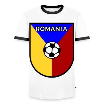Fußballer aus Rumänien - Männer Kontrast-T-Shirt - Weiß/Schwarz - Vorne - AI Model Female 172 light (172cm) & AI Model Male 178 dark (178cm)