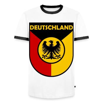The colours from Germany - Men's Ringer Shirt - white/black - Front - AI Model Female 172 light (172cm) & AI Model Male 178 dark (178cm)