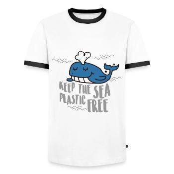 keep the see palstic free environmental protection wal kawaii - Men's Ringer Shirt - white/black - Front - AI Model Female 172 light (172cm) & AI Model Male 178 dark (178cm)