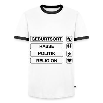 Anti- and anti-racism Human rights - Men's Ringer Shirt - white/black - Front - AI Model Female 172 light (172cm) & AI Model Male 178 dark (178cm)