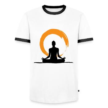 Yoga Asanas Lotussitz Zen Kreis Zen Symbol Sonne - Men's Ringer Shirt - white/black - Front - AI Model Female 172 light (172cm) & AI Model Male 178 dark (178cm)