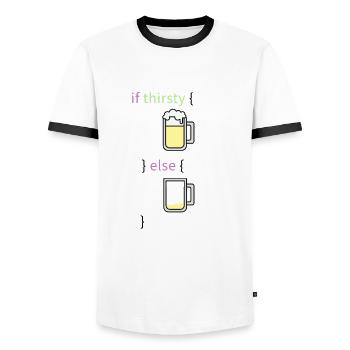 Programming language coder coding beer programmer - Men's Ringer Shirt - white/black - Front - AI Model Female 172 light (172cm) & AI Model Male 178 dark (178cm)