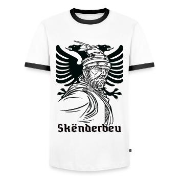 Albanien Flagge Adler Skanderbeg Illyrian Shqip - Männer Kontrast-T-Shirt - Weiß/Schwarz - Vorne - AI Model Female 172 light (172cm) & AI Model Male 178 dark (178cm)