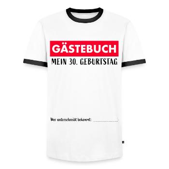 Gästebuch 30 Geburtstag Unterschreiben - Männer Kontrast-T-Shirt - Weiß/Schwarz - Vorne - AI Model Female 172 light (172cm) & AI Model Male 178 dark (178cm)