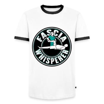Physiotherapy shirt for physiotherapist - Men's Ringer Shirt - white/black - Front - AI Model Female 172 light (172cm) & AI Model Male 178 dark (178cm)
