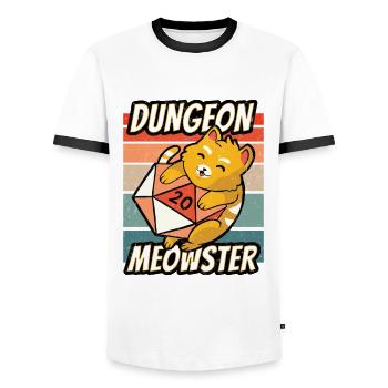 Dungeon Meowster Shirt für RPG Gamer - Männer Kontrast-T-Shirt - Weiß/Schwarz - Vorne - AI Model Female 172 light (172cm) & AI Model Male 178 dark (178cm)