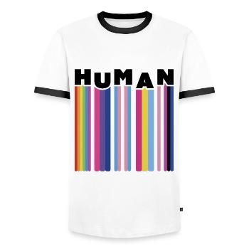 Chemise humaine LGBT pour le mois de la fierté - T-shirt contrasté Homme - blanc/noir - Devant - AI Model Female 172 light (172cm) & AI Model Male 178 dark (178cm)