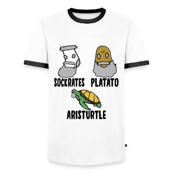 Philosophy Socrates Plato Aristotle Philosopher - Men's Ringer Shirt - white/black - Front - AI Model Female 172 light (172cm) & AI Model Male 178 dark (178cm)