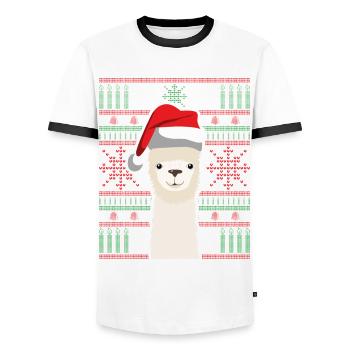 Ugly Christmas Lama - Men's Ringer Shirt - white/black - Front - AI Model Female 172 light (172cm) & AI Model Male 178 dark (178cm)