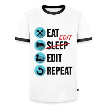 Filmmaker Postproduction Video Editor and Editor - Men's Ringer Shirt - white/black - Front - AI Model Female 172 light (172cm) & AI Model Male 178 dark (178cm)