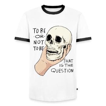 Hamlet Quote "To be or not to be" design - Men's Ringer Shirt - white/black - Front - AI Model Female 172 light (172cm) & AI Model Male 178 dark (178cm)