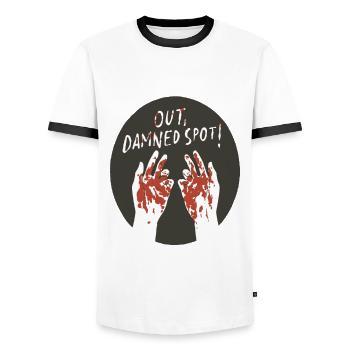Macbeth Quote "From the Damned Spot" Design - Men's Ringer Shirt - white/black - Front - AI Model Female 172 light (172cm) & AI Model Male 178 dark (178cm)